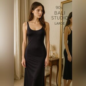 Vintage 90s Bali Black Nylon Full Slip Dress L